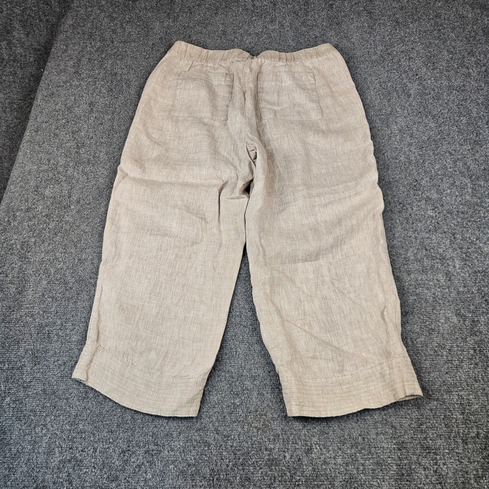Pure Jill Linen Crop Pants Oatmeal Beige Wide Leg Elastic Waist Petite Medium - Picture 2 of 10